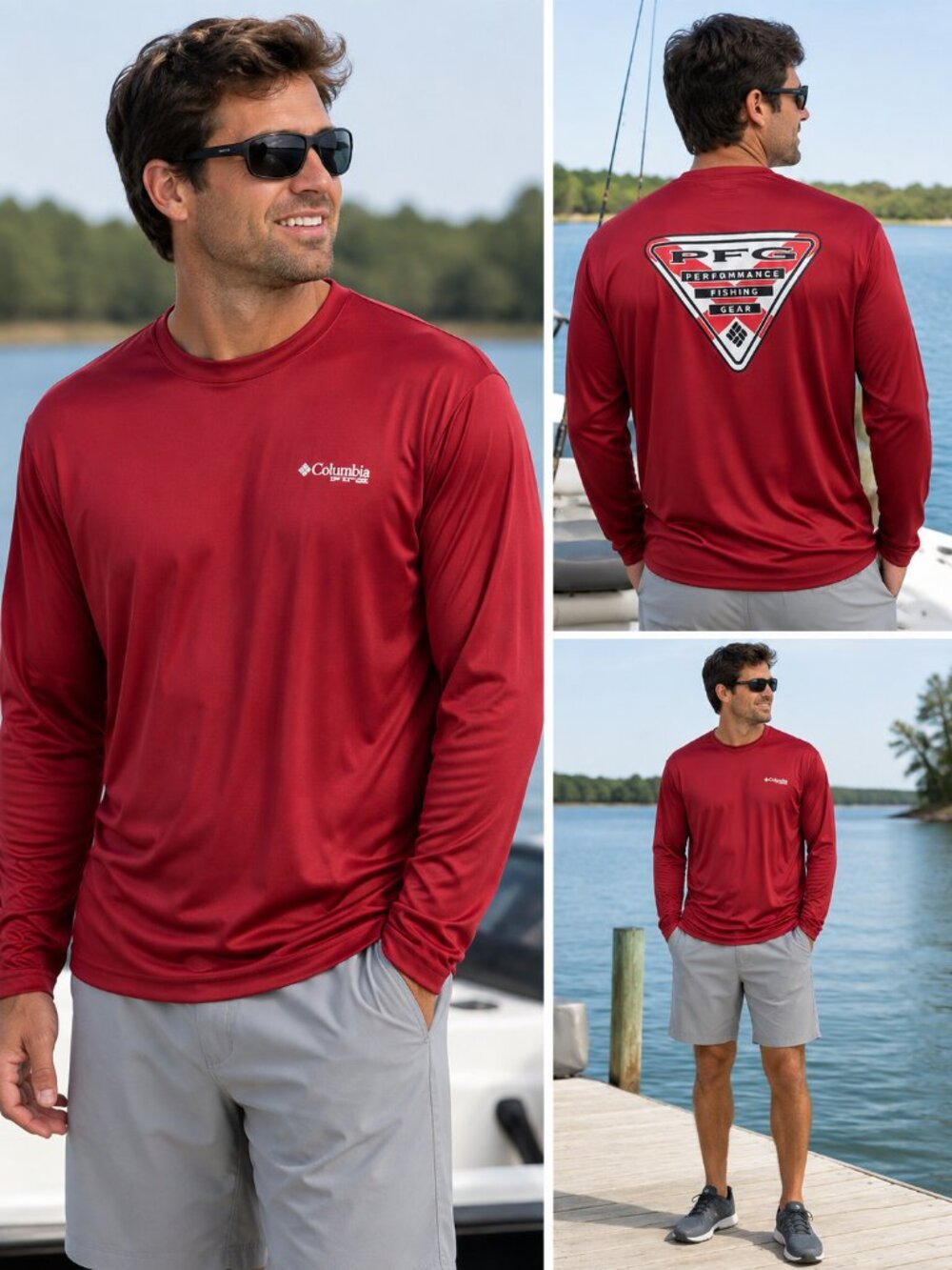 Columbia PFG Men’s XL Tall Omni-Shade Long Sleeve Performance Fishing Shirt Red